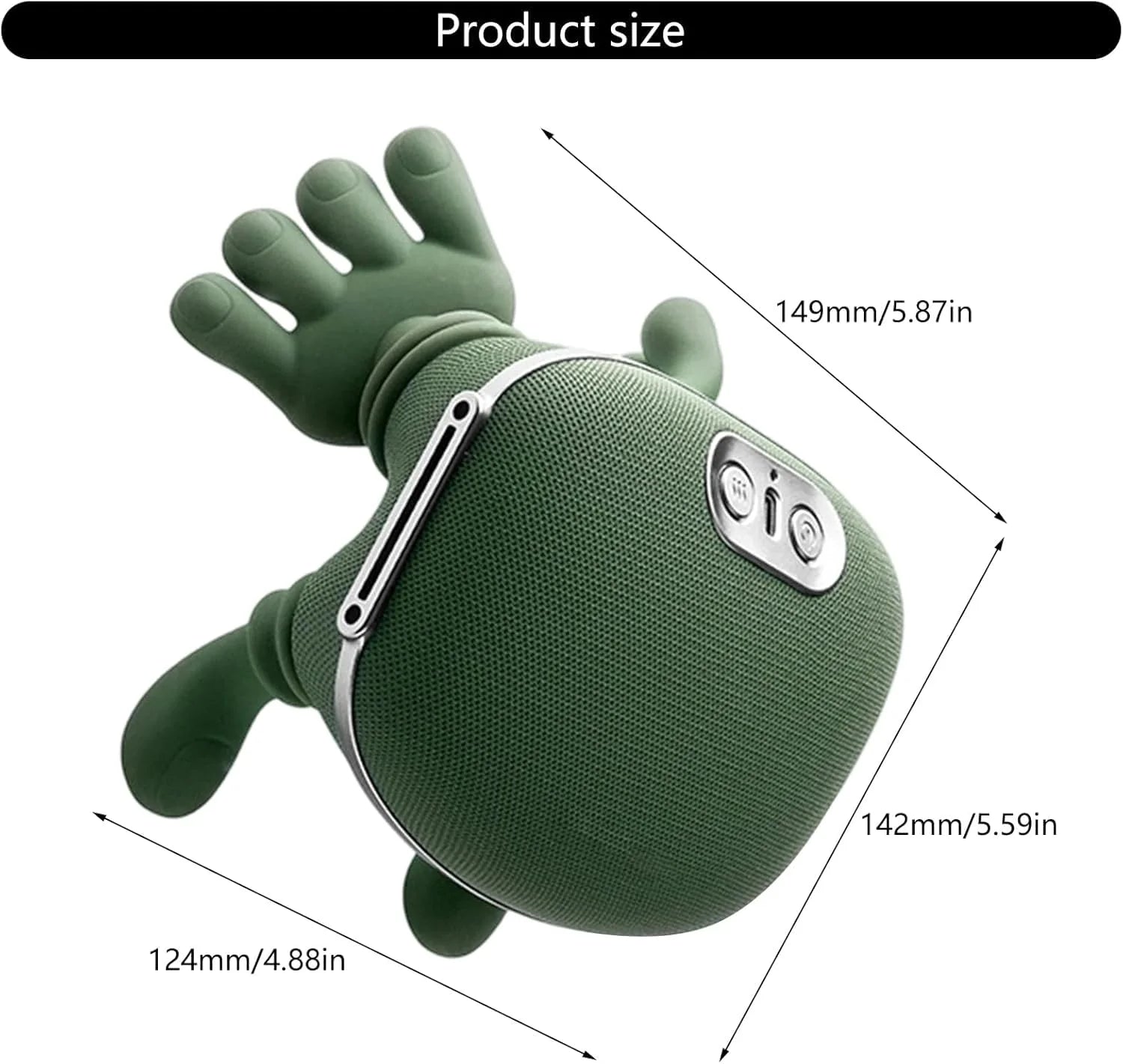 Portable Heated Shiatsu Neck & Back Massager Bionic Hand Fingers 4D Deep Tissue (Green)